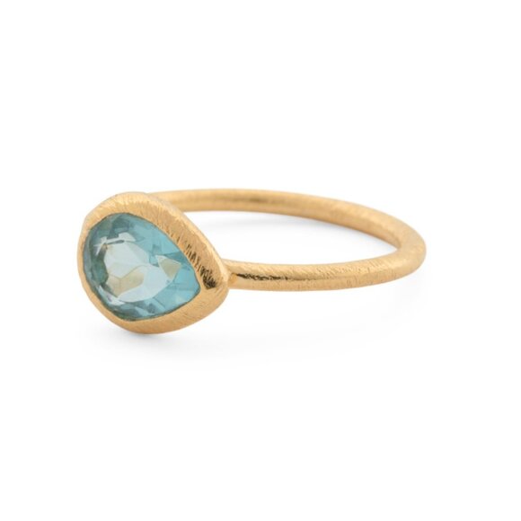 SHAANTI JEWELS  India 18k Gold Plated Sterling Silver Pear Birthstone Ring - Picture 1 of 2